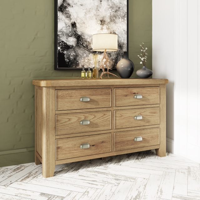 6 Drawer Chest Blue Finish With Oak Top - Farringdon