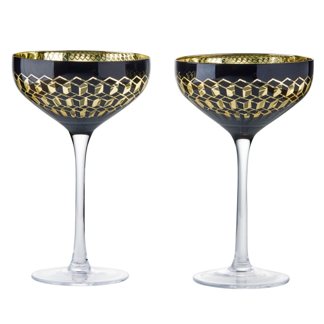 Set of 2 - Cubic Champagne Saucers