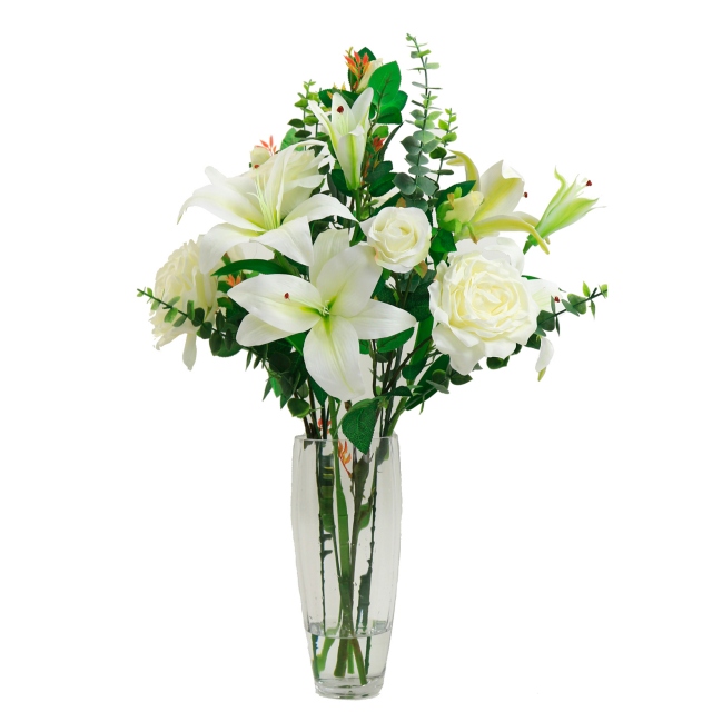 Rose And Lily Arrangement Ivory