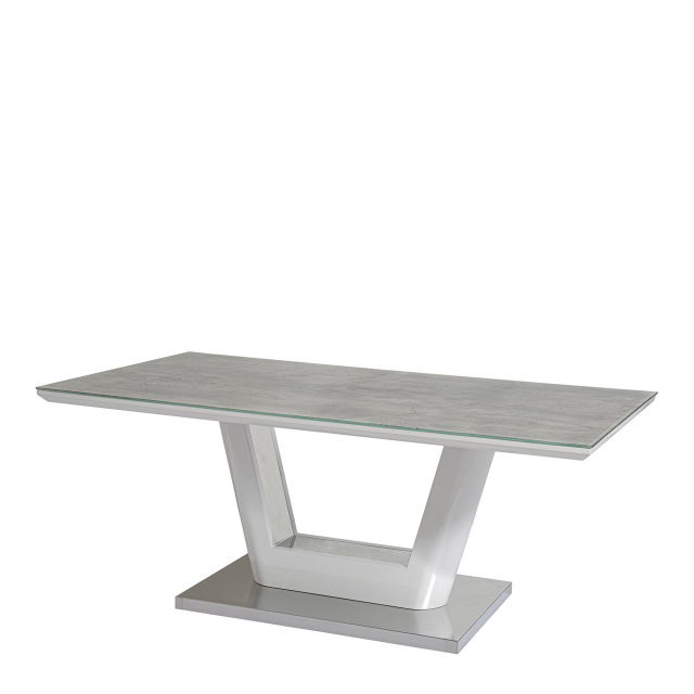 Coffee Table With Concrete Effect Glass Top & White/Stainless Steel Base - Matera