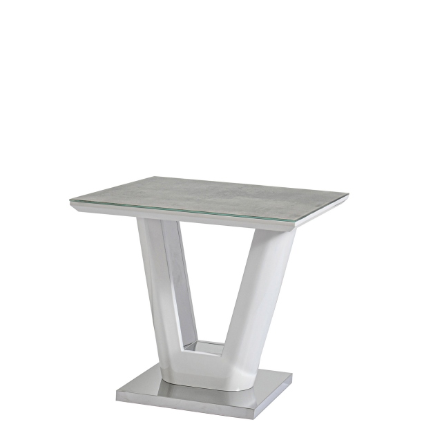 End Table With White Glass Top & Stainless Steel Base - Matera