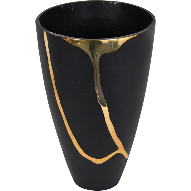 Arizona Black Aluminium with Gold Lava Detail Vase