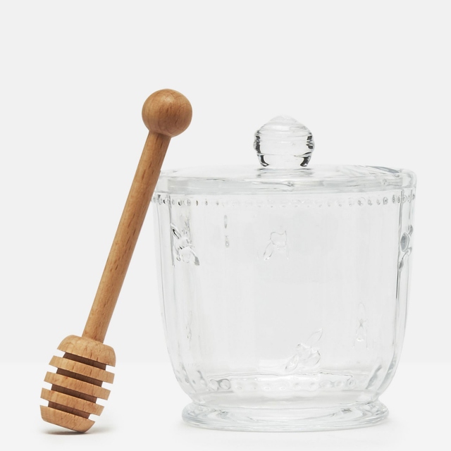 Glass Honey Pot & Wooden Drizzler - Bee