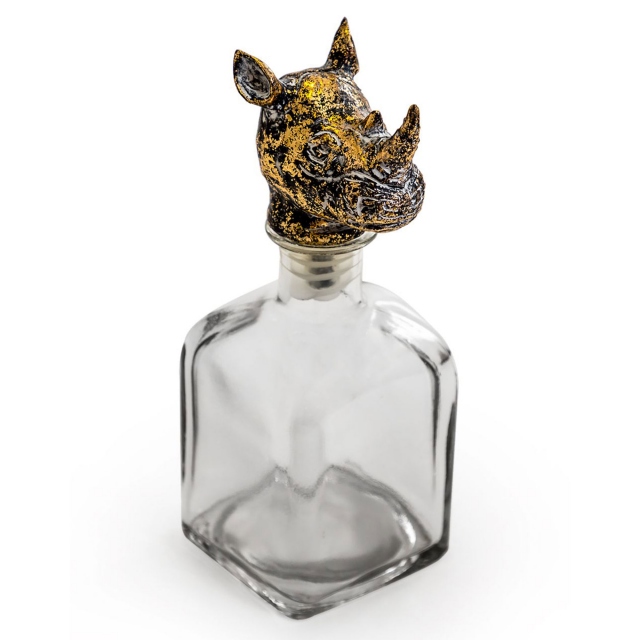 Stopper & Glass Bottle - Rhino Head