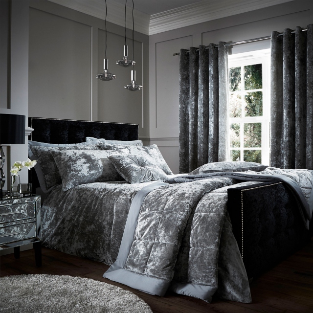 Catherine Lansfield Crushed Velvet Silver Bedding Collection