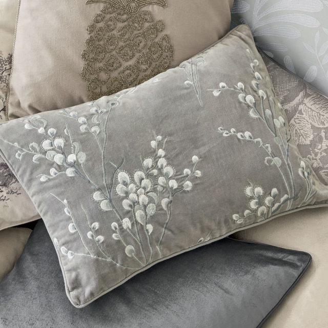 Laura Ashley Pussy Willow Embroidered Cushion Grey