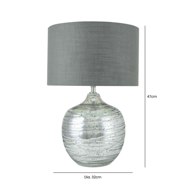 Renzo Table Lamp Silver Glass Grey Shade