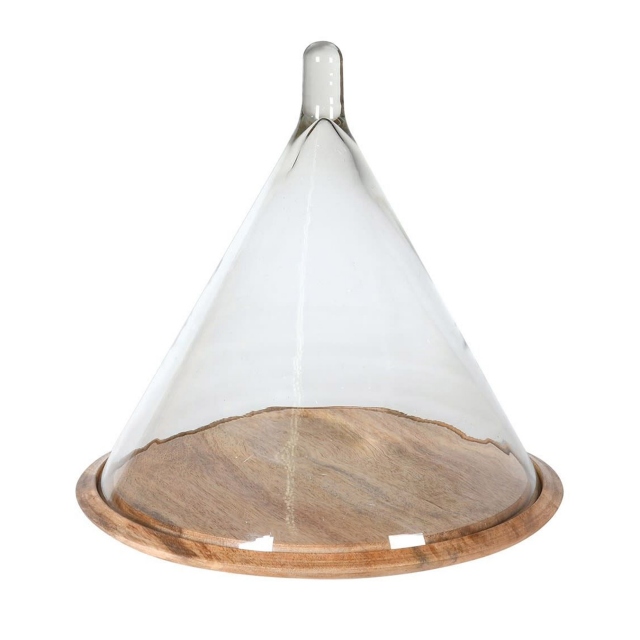Cone Glass Dome with Wooden Base
