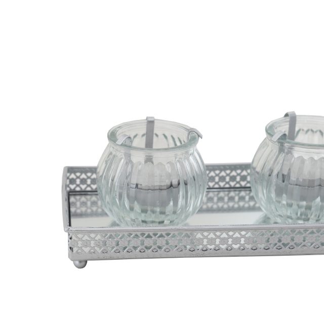Silver Tealight Holders on Tray