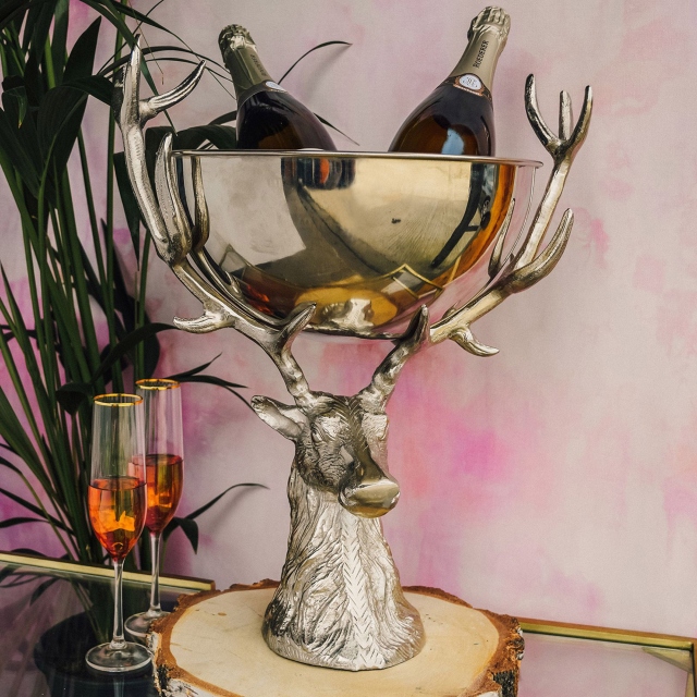 Wine Cooler with Silver Bowl - Stag Head