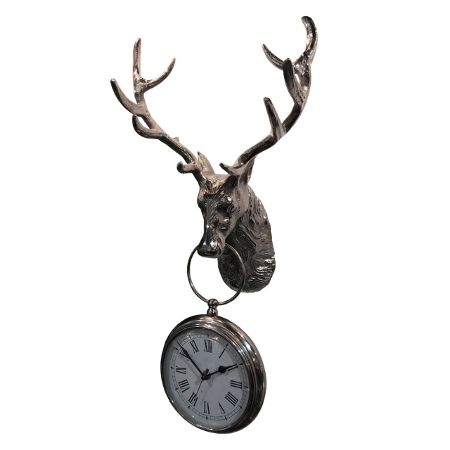 Stag Head Wall Mount With Hanging Clock