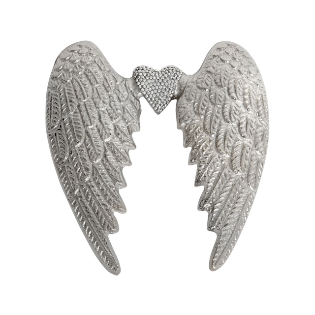 Large - Hanging Angel Wings with Crystal Heart