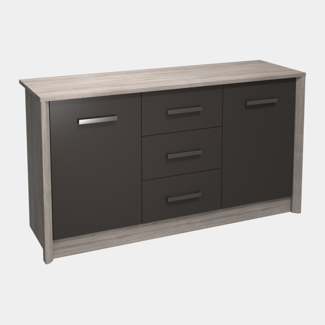 Large Sideboard In Grey Oak With Graphite Gloss Finish - Compton