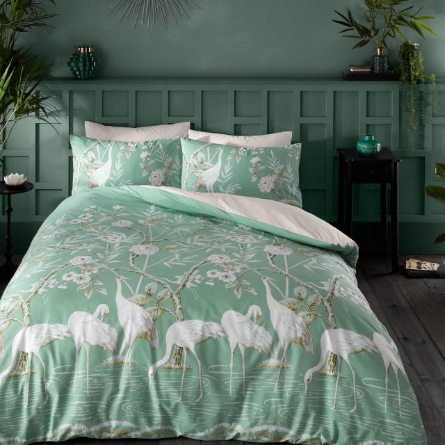 Bianca Painted Storks Green Bedding Collection