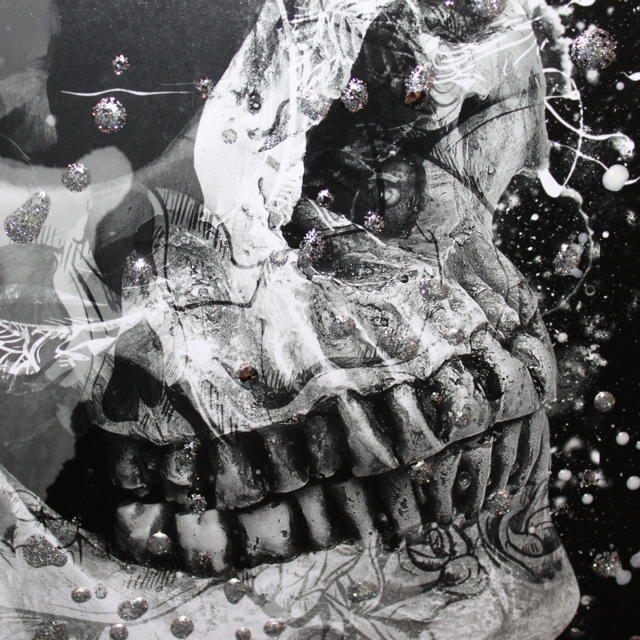 Aimee Linzi - Steampunk Skull I Black 7 White on Grey Mirror