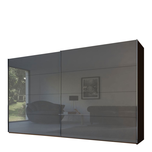 300cm Gliding Door Wardrobe Walnut/Grey Mirror - Malmo