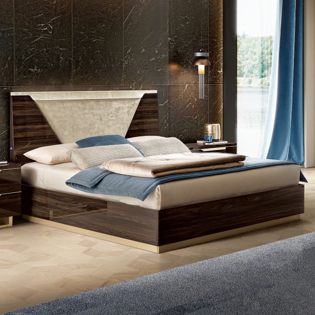 150cm (King) Bed Frame In Glossy Dark Walnut Finish - Sahara