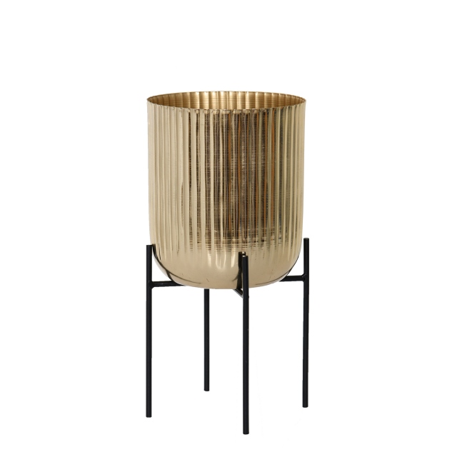 Large Gold Plant Stand - Ribbed