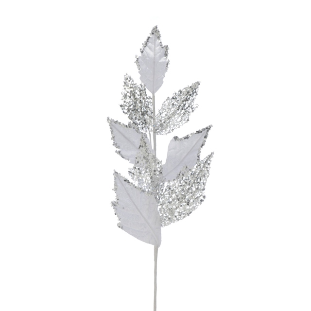 Velvet Leaf Glitter White Stem
