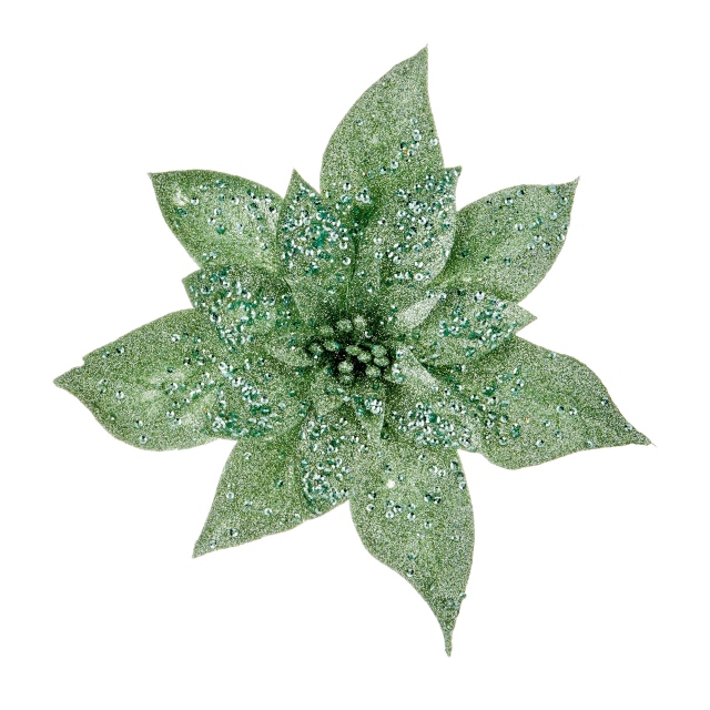 Glitter Poinsettia on Clip Green Tree Decoration