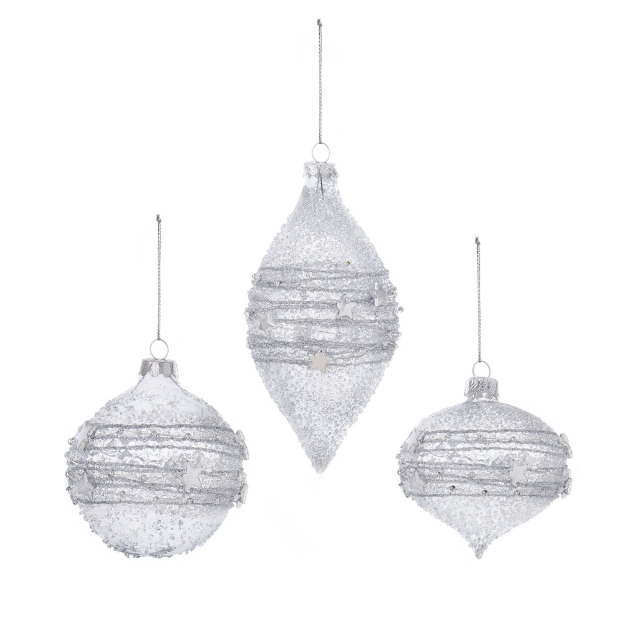 Sold Separately - Star & Bead Glass Bauble Silver