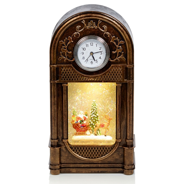 Lit Christmas Scene Antique Mantle Clock
