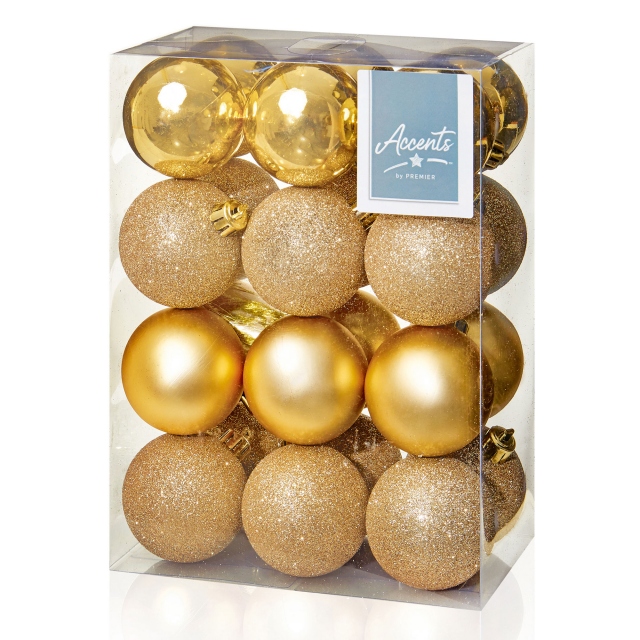 Set of 24 - Boxed Baubles Gloss/ Matt Champagne Gold