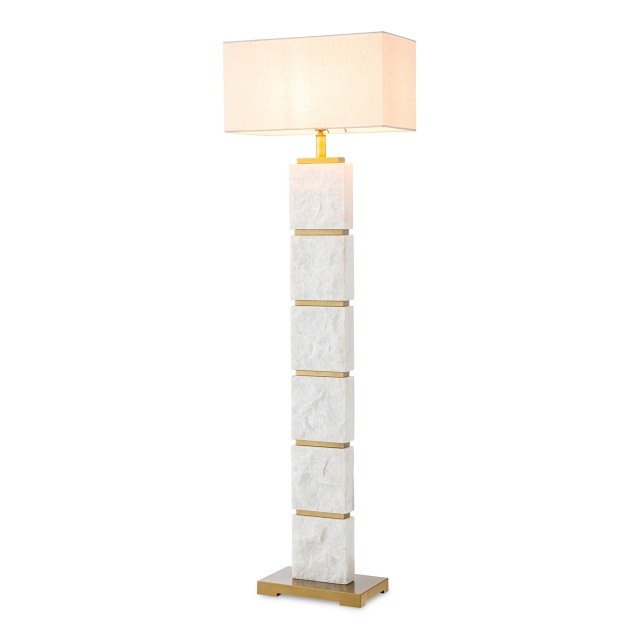 Floor Lamp In White Marble & Antique Brass - Eichholtz Newton