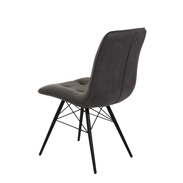 Dining Chair In Grey Fabric & Black Frame - Aston