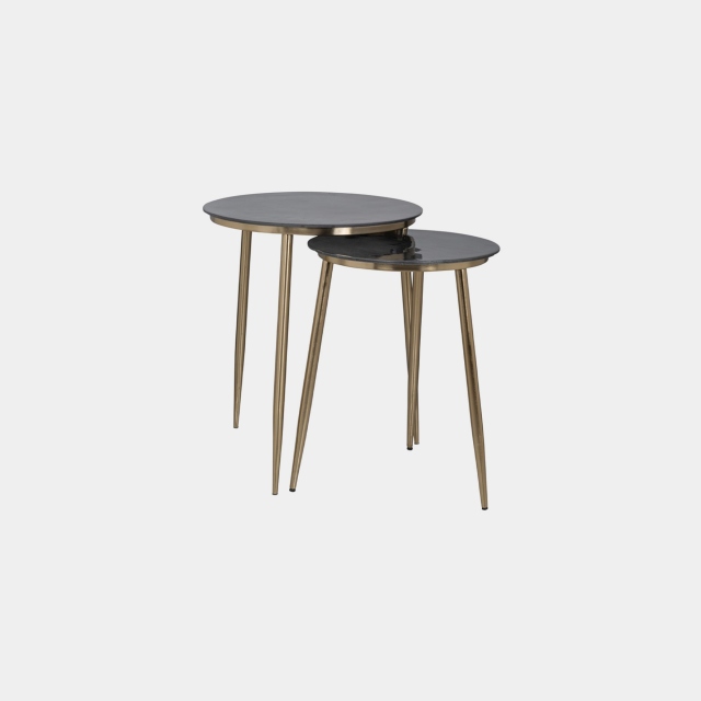 Set Of 2 End Tables In Grey Glazed Metal - Morgan