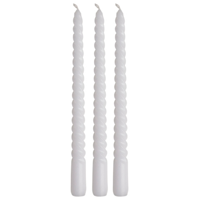 Set of 3 White Dinner Candles - Swirl
