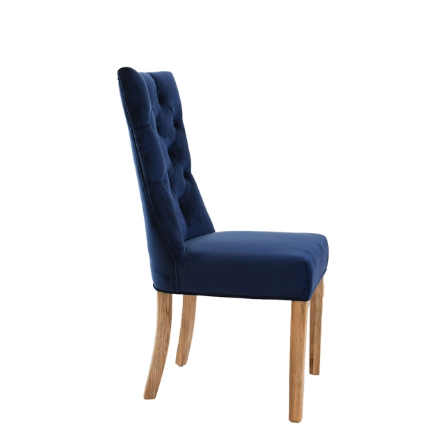 Button Back Dining Chair In Velvet Blue - Richmond