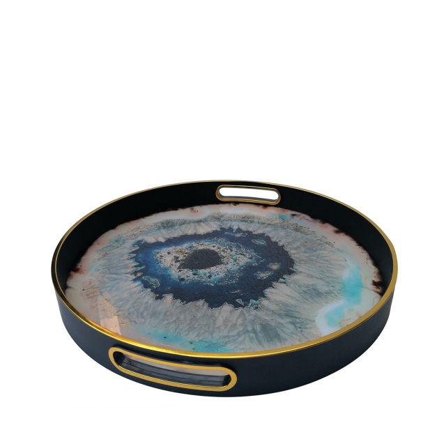 Round Abstract Tray - Ocean