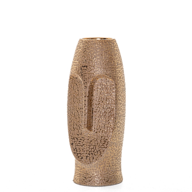 Gold Textured Face Vase - Rapa Nui