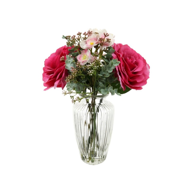 Arrangement In Glass Vase - Pink Rose And Narcissus