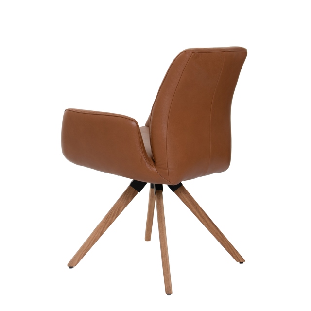 Swivel Armchair In Leather Cognac With E01 Oiled Oak Feet - Layla
