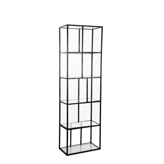 Bookshelf With Black Steel Frame & Clear Glass Top 60 x 195cm - Padua