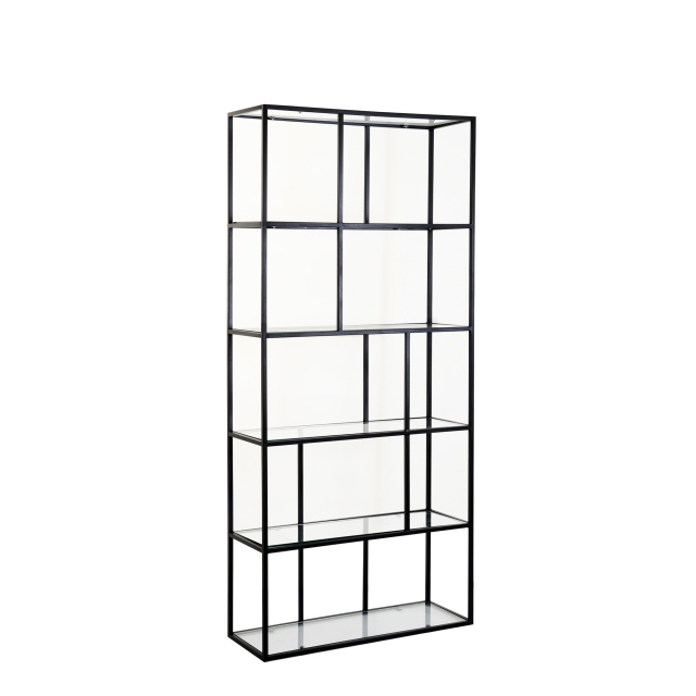 Bookshelf With Black Steel Frame & Clear Glass Top 60 x 195cm - Padua