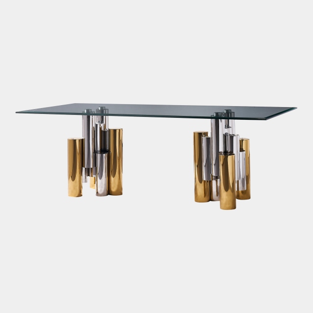 220cm Dining Table With Clear Glass Top - Giza