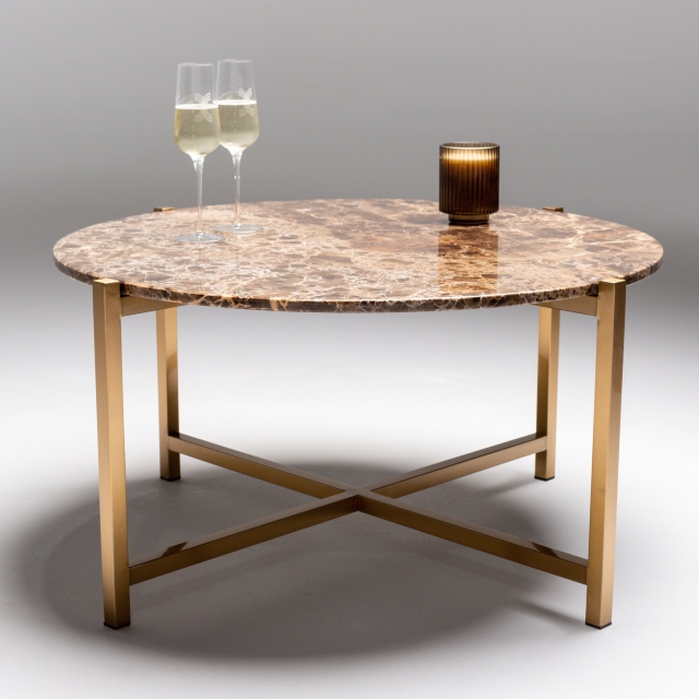 Circular Coffee Table In Dark Emporador With Brushed Brass Base - Venice