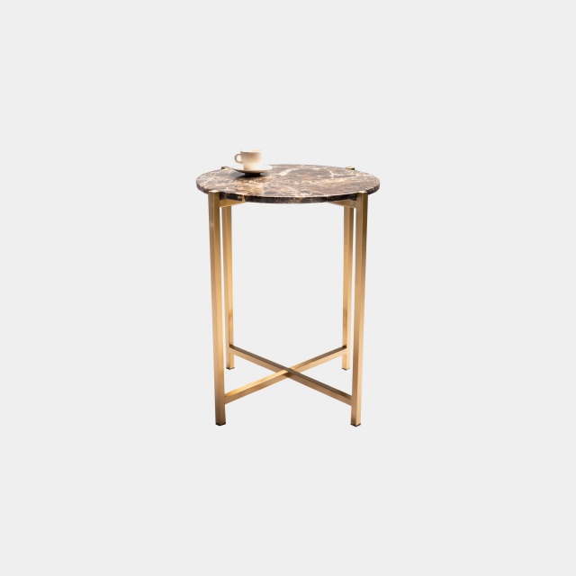 Circular Side Table In Dark Emporador With Brushed Brass Base - Venice