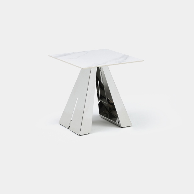 Lamp Table With Matt White Ceramic Top - Malaga