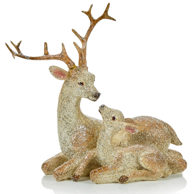 Mother and Baby Deer Resting Ornament