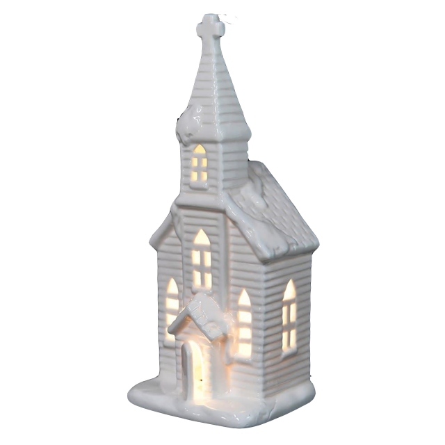 LED Snowy Church Ornament
