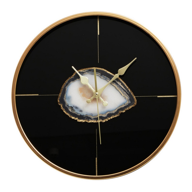 Black & Gold Round Wall Clock - Celina