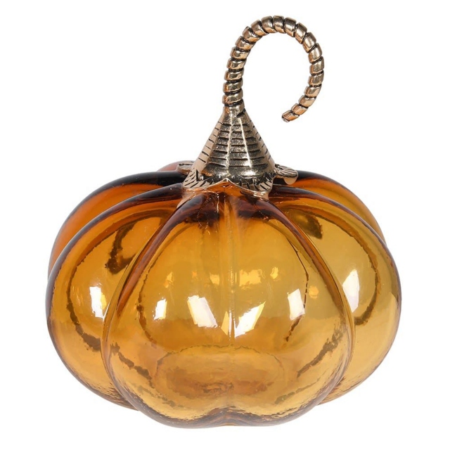 with Gold Stem Ornament - Amber Glass Pumpkin