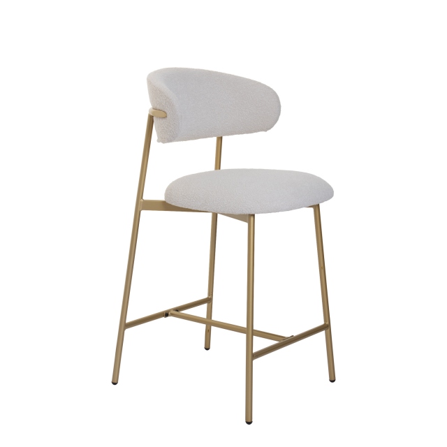 Bar Stool In White Fabric With Gold Legs - Maldives