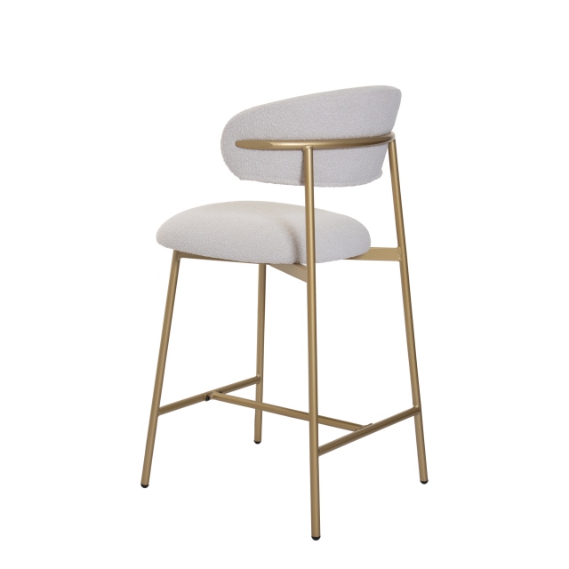 Bar Stool In White Fabric With Gold Legs - Maldives