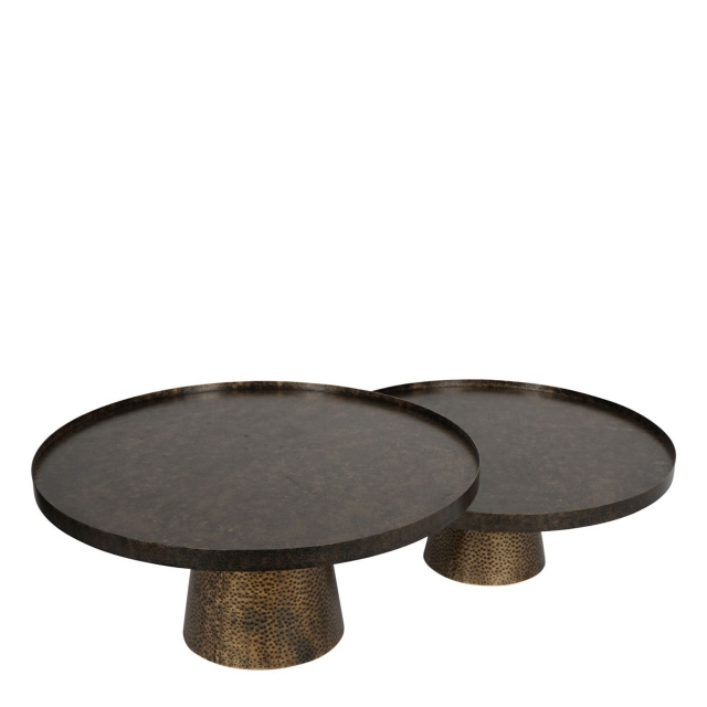 Set of 2 Iron Coffee Tables In Rustic Antique Gold - Carmel