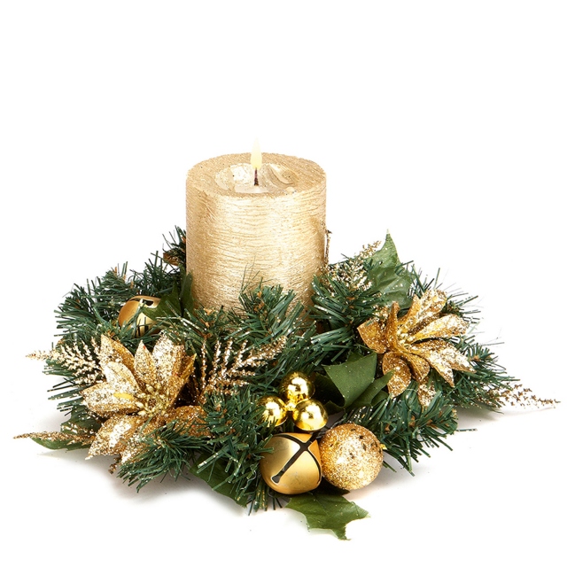 Gold - Glitter Poinsettia Candle Table Wreath
